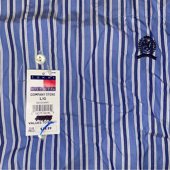 Tommy Hilfiger Blue Stripe Button-Up Shirt - Size Large - Picture 3 of 9